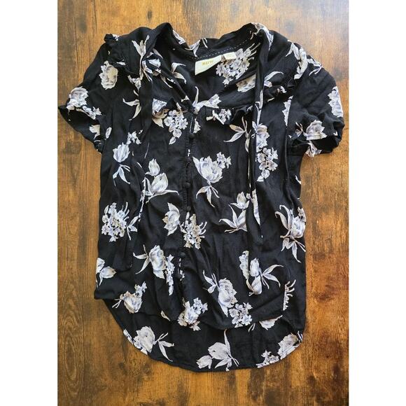 Maeve by Anthropologie Black Floral Adagio Ruffled Blouse Small - Picture 1 of 7